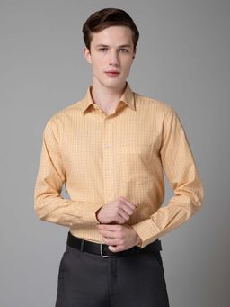 Cantabil - Men Beige Checkered Spread Collar Formal Shirt