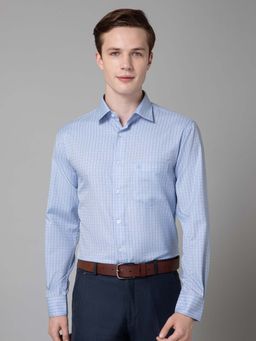 Cantabil - Men Sky Blue Checkered Spread Collar Formal Shirt