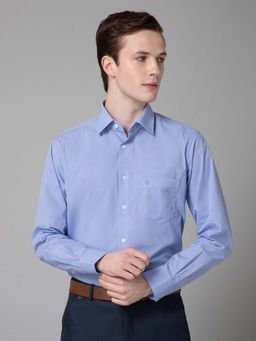 Cantabil - Men Blue Self Design Spread Collar Formal Shirt