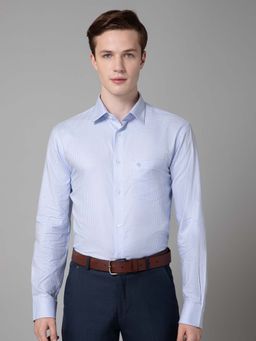Cantabil - Men Sky Blue Checkered Spread Collar Formal Shirt