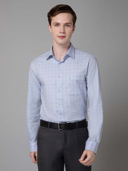 Cantabil - Men Sky Blue Checkered Spread Collar Formal Shirt