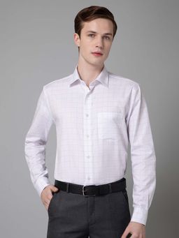 Cantabil - Men White Checkered Spread Collar Formal Shirt
