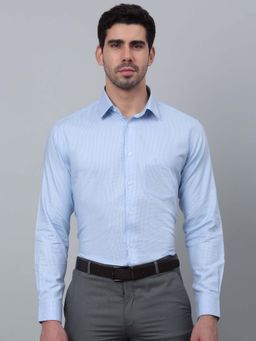 Cantabil - Men Blue Self Design Spread Collar Formal Shirt