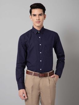 Cantabil - Men Navy Blue Printed Spread Collar Formal Shirt