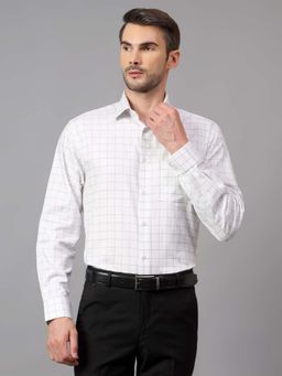 Cantabil - Men White Checkered Spread Collar Formal Shirt