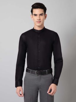 Cantabil - Men Black Solid Mandarin Collar Party Shirt