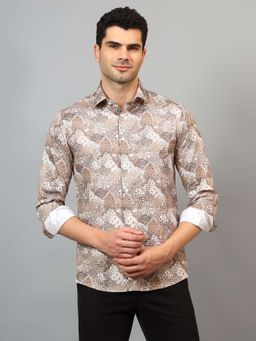 Cantabil - Men Brown Printed Spread Collar Party Shirt