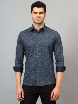 Cantabil - Men Navy Blue Printed Spread Collar Party Shirt