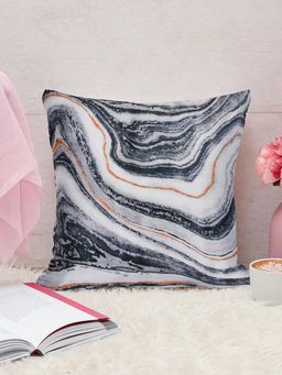 At Home by Nilkamal - Ariel Monolithic Maze Poly Velvet Filled Cushion (Grey & Black)