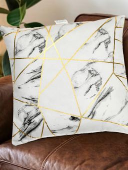 At Home by Nilkamal - Ariel Monolithic Maze Poly Velvet Filled Cushion (Grey & Black)