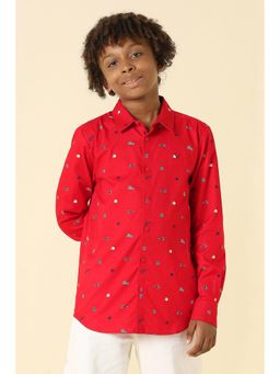 Allen Solly - Boys Red Print Casual Shirt