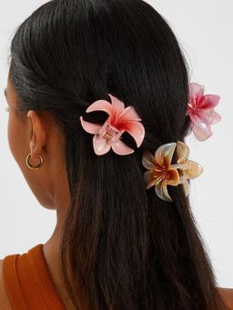 Accessorize London - Pink Flower Shaped Claw Clips (Pack of 3)