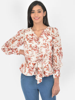Latin Quarters - Brown Full Sleeve Swiss Dot Printed Blouse