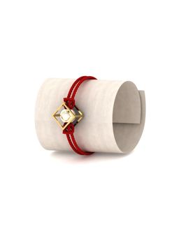 KuberBox - 18K Yellow Gold Cube Pearl Rakhi Cum Pendant