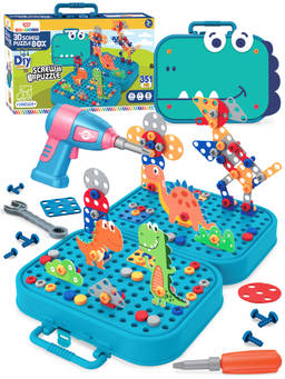 Wembley - Electric Drill Dinosaur Puzzle STEM Building Screwdriver 2D & 3D Creative Toy