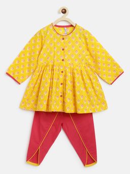 Campana - Girls Asmi Dhoti - Small Flower Motif - Yellow & Magenta (Set of 2)