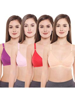 Bodycare - Women's Cotton Solid Color Full Coverage Bra Pack of 4 - Multi-Color