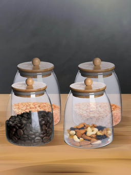 The Better Home - Borosilicate Glass Jars for Kitchen with Bamboo lid 1000ml (Pack of 4)
