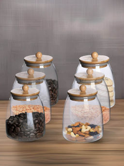 The Better Home - Borosilicate Glass Jars for Kitchen with Bamboo lid (Pack of 6)