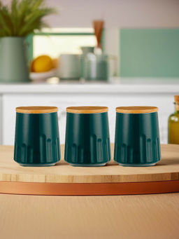 The Better Home - Ceramic Jars for Kitchen with Bamboo lids 280ml Each (Pack of 3)