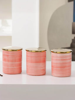 The Better Home - Ceramic Jars for Kitchen with Bamboo Lids Airtight 720ml (Pack of 3)