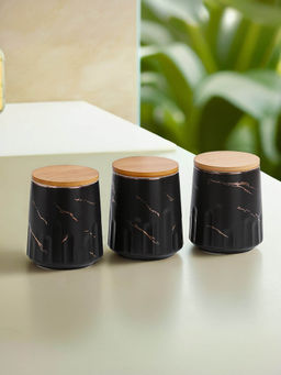 The Better Home - Ceramic Jars for Kitchen with Bamboo Lids (Pack of 3)