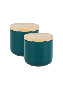 The Better Home - Ceramic Multipurpose Jars 260ml each Airtight Green (Pack of 2)