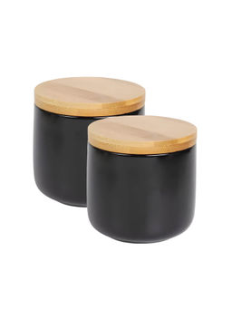 The Better Home - Ceramic Airtight Jars with Bamboo Lid 260ml Black (Pack of 2)