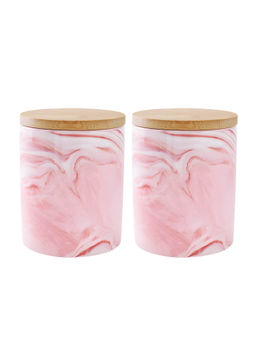 The Better Home - Ceramic Jars for Kitchen with Bamboo Lid 400ml Pink (Pack of 2)