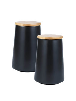 The Better Home - Ceramic Jars for Kitchen with Bamboo Lids 850ml Black (Pack of 2)