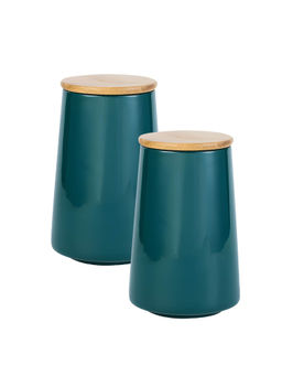 The Better Home - Ceramic Jars with Bamboo Lids 850ml Airtight Green (Pack of 2)