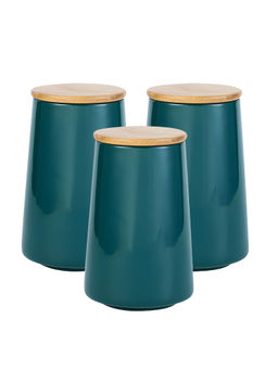 The Better Home - Ceramic Jars with Bamboo Lid 850ml Green (Pack of 3)