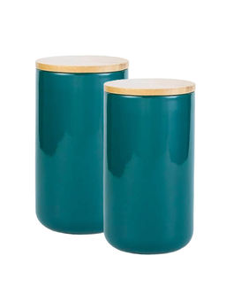 The Better Home - Ceramic Airtight Containers with Bamboo Lid 1000ml Green (Pack of 2)