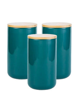The Better Home - Ceramic Jars for Kitchen Storage with Bamboo Lids 1000ml Green (Pack of 3)