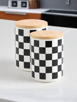 The Better Home - Ceramic Jars for Kitchen Storage 800ml Black & White (Pack of 2)