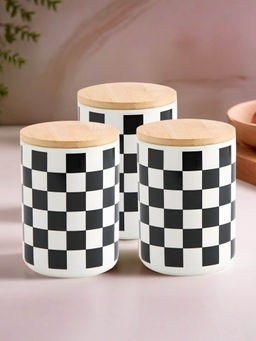 The Better Home - Ceramic Jars for Kitchen Storage 800ml Black & White (Pack of 3)