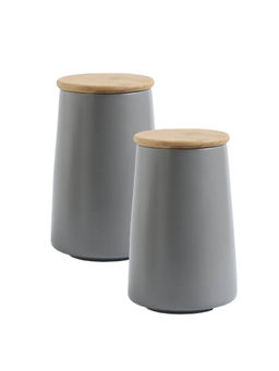 The Better Home - Ceramic Jars for Kitchen Storage with Bamboo Lids 850ml Grey (Pack of 2)