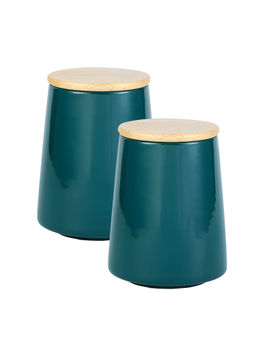 The Better Home - Ceramic Jars for Kitchen Storage with Bamboo Lids 700ml Green (Pack of 2)