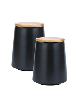 The Better Home - Ceramic Jars for Kitchen Storage with Bamboo Lids 700ml Black (Pack of 2)
