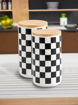 The Better Home - Ceramic Jars with Bamboo Lid 1000ml (Pack of 2)