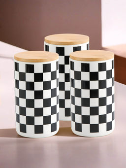 The Better Home - Kitchen Storage Jars with Bamboo Lids 1000ml Black-White (Pack of 3)