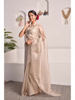 Sutra Attire - Taupe Tissue Saree with Unstitched Blouse