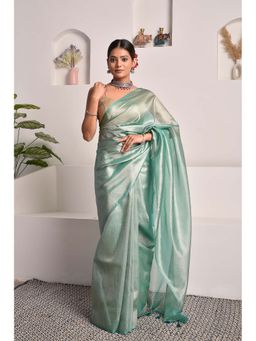 Sutra Attire - Tiffany Blue Tissue Saree with Unstitched Blouse