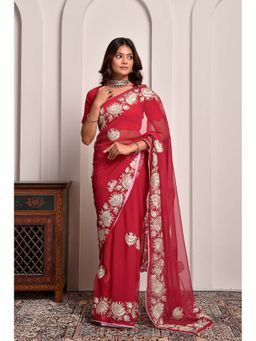 Sutra Attire - Magenta Lightweight Gota Work Chiffon Saree with Unstitched Blouse
