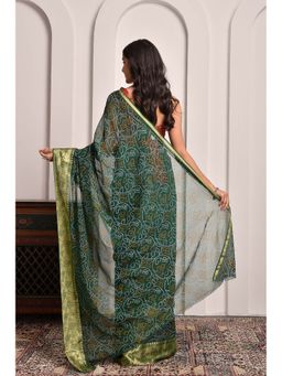 Sutra Attire - Green Elegant Bandhani Georgette Saree with Unstitched Blouse