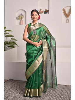 Sutra Attire - Green Wedding Wear Banarasi Tissue Saree with Unstitched Blouse