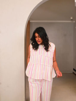 WHY SO BLUE - Anne Panelled Pink Top