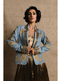 ASHNA VASWANI - Denim Handpainted Embellishments Blue Blazer