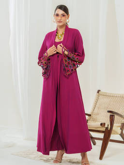 LABEL APURVA - Bring The Drama On Sleeves Magenta Co-Ord Set