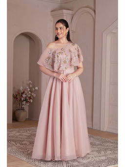 House of Tushaom - Dusty Rose Corset Pink Gown Handwork Of Sequin Pink Gown